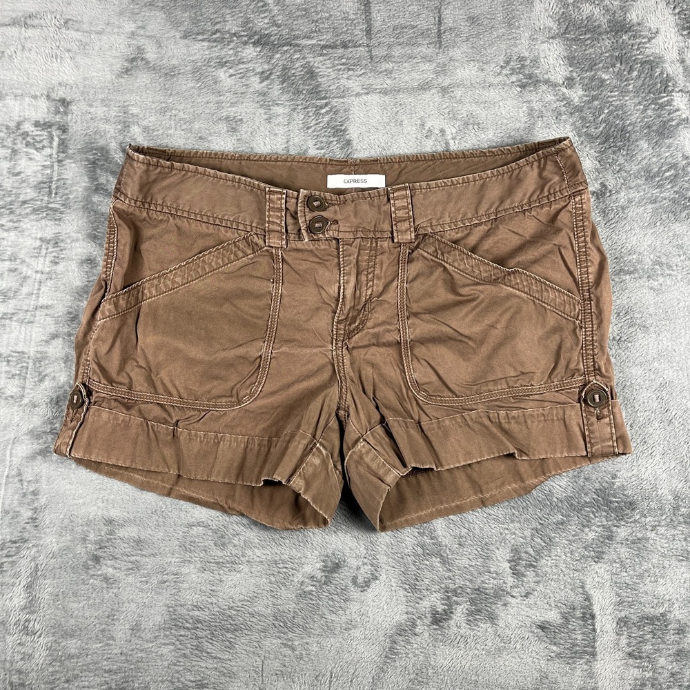 Express Utility Shorts Womens 12 Brown Denim Mid Rise Cuffed Casual Comfort